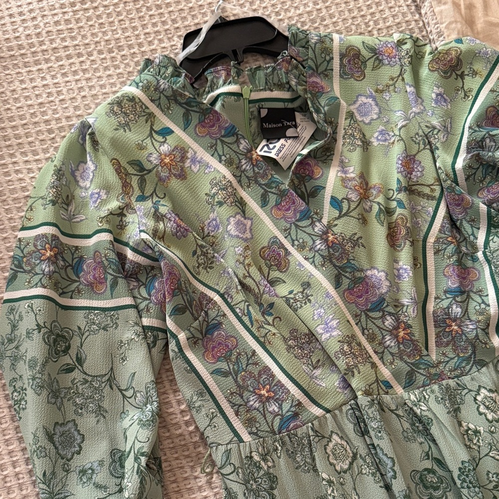 Maison Jules Green MAXI Floral Patterned Dress